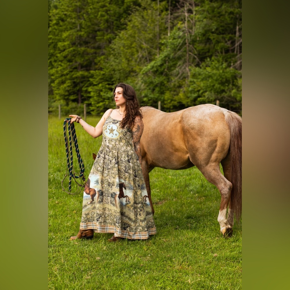 ⭐️Market of Stars⭐️ Born to Run Vintage Rustic Western Freedom Wear Horse Dress - Picture 8 of 12